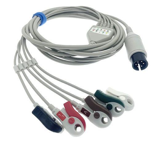 6pin ECG EKG 5 leads one-piece cable Compatible for BCI/Datascope/Invino/Mindray/Sapcelabs/Edan/Goldway/GE/Nellcor/CSI