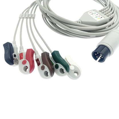 6pin ECG EKG 5 leads one-piece cable Compatible for BCI/Datascope/Invino/Mindray/Sapcelabs/Edan/Goldway/GE/Nellcor/CSI