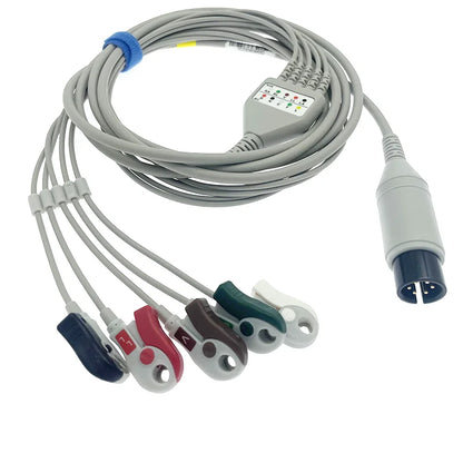 6pin ECG EKG 5 leads one-piece cable Compatible for BCI/Datascope/Invino/Mindray/Sapcelabs/Edan/Goldway/GE/Nellcor/CSI