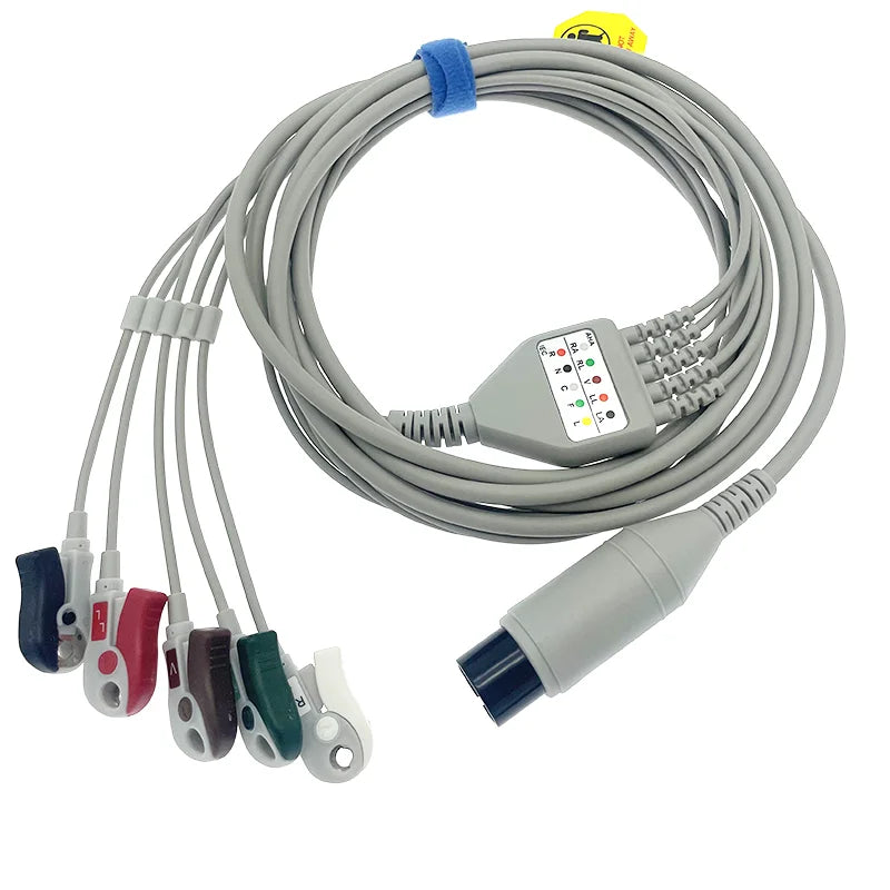 6pin ECG EKG 5 leads one-piece cable Compatible for BCI/Datascope/Invino/Mindray/Sapcelabs/Edan/Goldway/GE/Nellcor/CSI