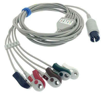 6pin ECG EKG 5 leads one-piece cable Compatible for BCI/Datascope/Invino/Mindray/Sapcelabs/Edan/Goldway/GE/Nellcor/CSI