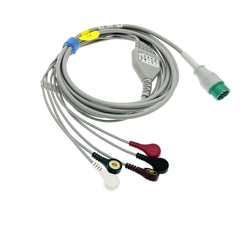 Compatible Biolight BLT A2 A3 A6 A8 Q3 Q4 Q5 Q6 M10 M12 S7 S12 P12 P15 with decoding chip monitor 12pin 5 leads ecg cable