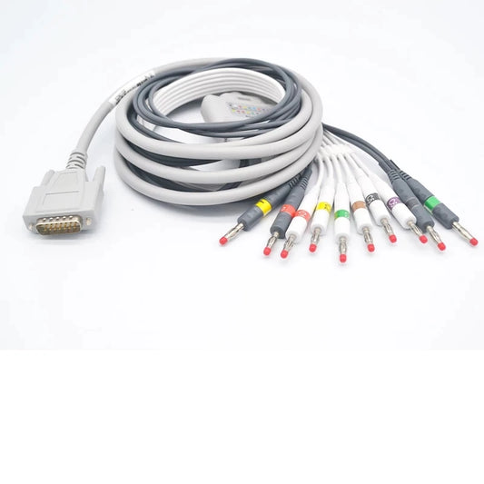 Compatible CONTEC ECG/EKG DB15 pin 10 lead ekg cable lead wires CMS ECG8000 800C 1200 1201