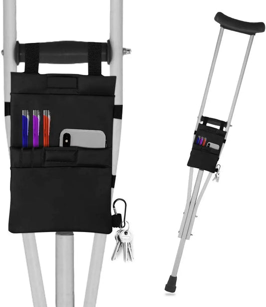 Crutch Pouch Bag, Lightweight Washable Crutch Storage Bag with 2 Pockets for Phones, Keys, pens, Water Bottle and Even Food Bag