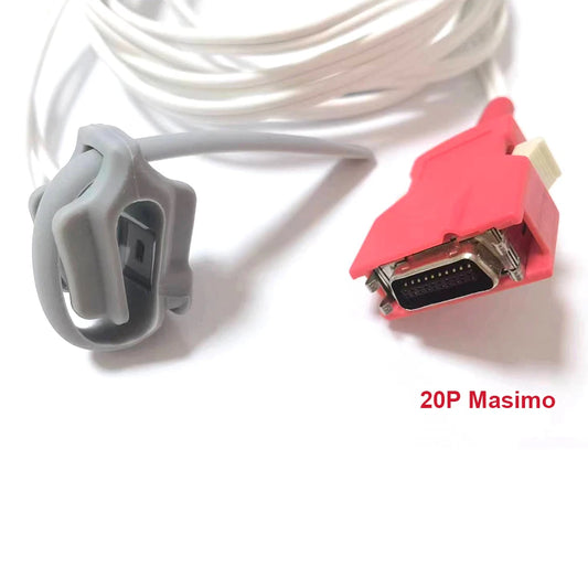 Reusable spo2 sensor one-piece 20P SpO2 sensor cable Compatible for Masimo Rad-5 / 6 / 7 / 8  BLT Q3, Neonate wrap, 3m