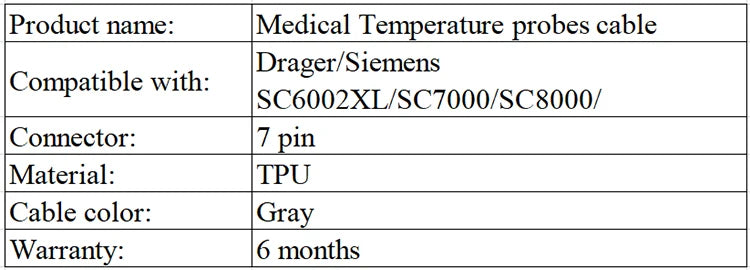 Кабель датчика температуры, 7 контактов, совместимый с Drager/Siemens SC6002XL/SC7000/SC8000