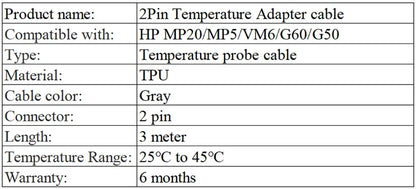 2-контактный кабель адаптера температуры, совместимый с HP MP20/Mp5/VM6/G60/G50