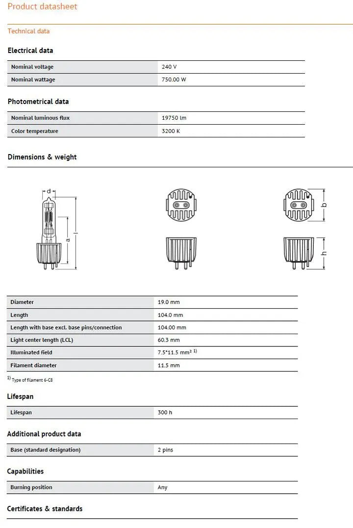 Osram HPL750W 240V stage imaging bulb ETC light source NAED54614