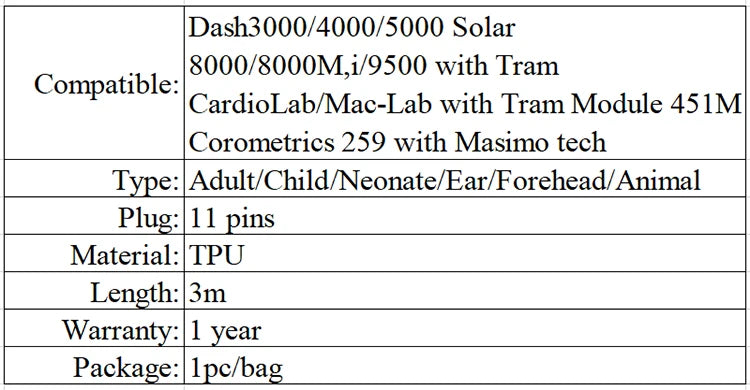 Совместимый многоразовый датчик SpO2 с зажимом для пальца GE-Marquette Dash3000/4000/5000 Masim 