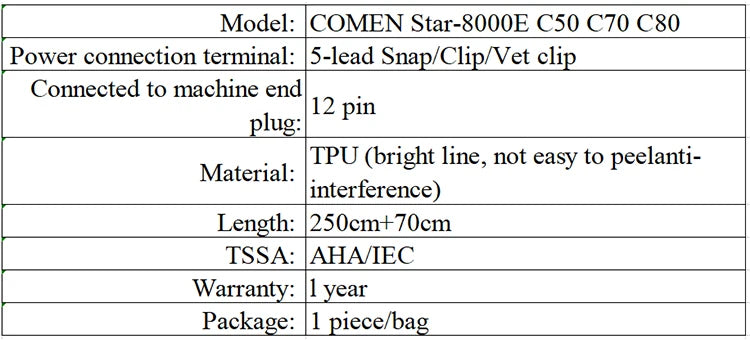 Compatible COMEN Star-8000E C50 C70 C80 monitor 12pin 5 leads ecg cable