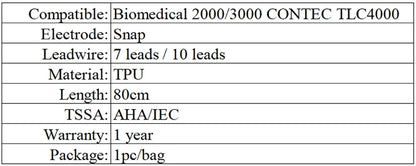 Holter ECG Cable Compatible for Biomedical 2000/3000 CONTEC TLC4000  - 7 leads