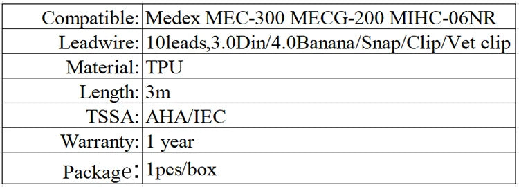 Compatible with Medex MECG-300 ecg 12 lead cable