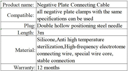 Reusable ESU Patient Cable, 3m Electric knife negative plate link cable, ESU-007, 3mm plug Steel needle