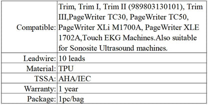 Split ECG / EKG Cable Compatible for Philips Goldway HP TC20 / TC30 / TC50 - 10 leads