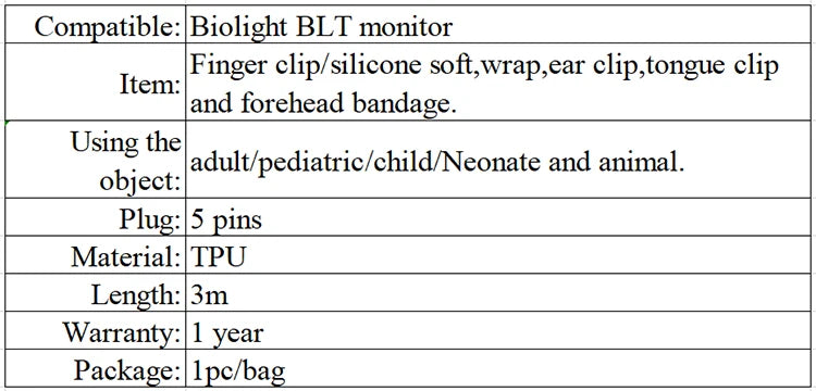 5pin Spo2 Sensor Compatible with Biolight M6 M12 M66 M69 M8000 and contec CMS9000 CMS8000 CMS6000 sensor