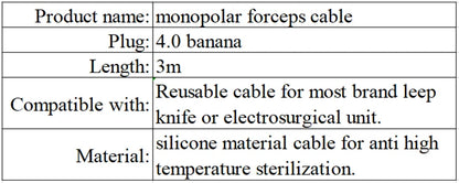 Kompatibel für monopolares Pinzettenkabel für Martin Berchtold Erbe T-Serie, Anti-Hochtemperatur-Sterilisation, 4,0-Banane, 3 m