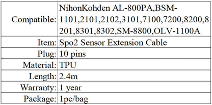 Compatible with Nihon Kohden monitor 10PIN SpO2 extension wire main cable