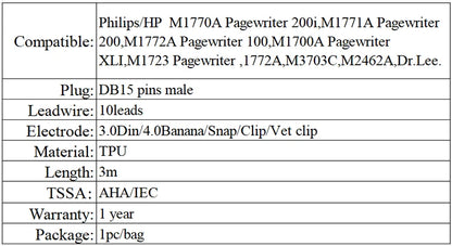 Ekg cable compatible for Philips m3703c T10 T20 T30 T50 twelve channel cable suction ball four limb clamp set