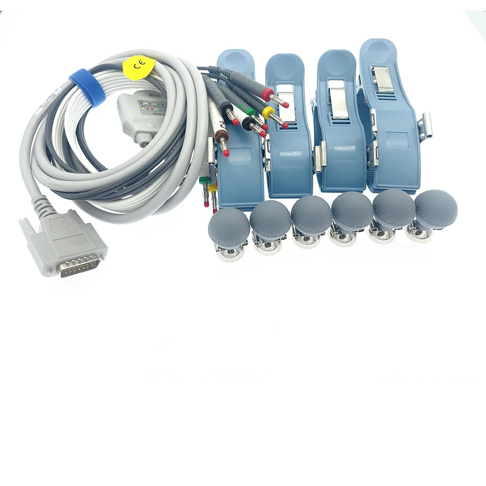 【one set】Compatible Nihon Kohden ECG/EKG DB15 pin 10 lead ekg cable lead wires ECG-9620/9010/9020 ECG-9022/9110/9130/9132