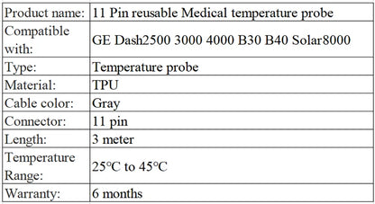 Reusable Medical temperature probe Adult Skin Medical Temperature sensor 2.252k resistance 11 Pin compatible GE Marquette