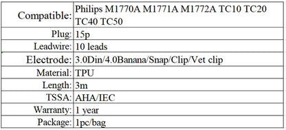 Compatible for Philips ECG/EKG cable M1770A M1771A TC10 TC20 TC40 TC50 DB15 pin 10 lead ekg cable lead wires