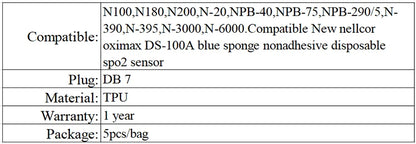 100 pcs / lot Spo2 Sensor Compatible with for Nellcor DS-100A DB 7 Pin Sponge Neonate Disposable Spo2 Sensor