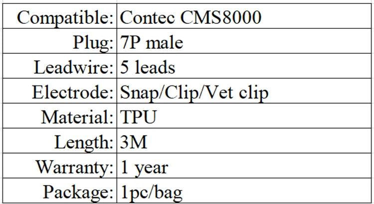 Compatible Contec CMS8000 7 pin one piece 5 lead wires ecg cable snap IEC