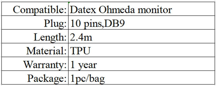 Kompatibles Datex Ohmeda-Monitor 10PIN SpO2-Verlängerungskabel Hauptkabel zu DB9 2,4 m 