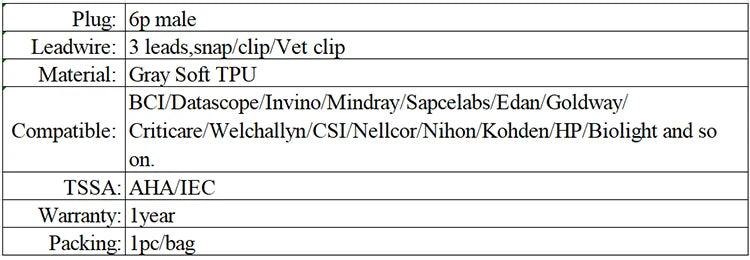 3-lead ECG cable for adult cardiac monitor accessories Compatible for any kinds of monitor