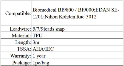 Compatible Biomedical BI9800 / BI9000 EDAN SE-1201 Nihon Kohden Rac 3012 5 leads Holter Ecg Cable