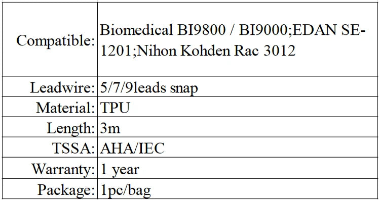 Compatible Biomedical BI9800 / BI9000 EDAN SE-1201 Nihon Kohden Rac 3012 Holter Ecg Cable - 10 leads