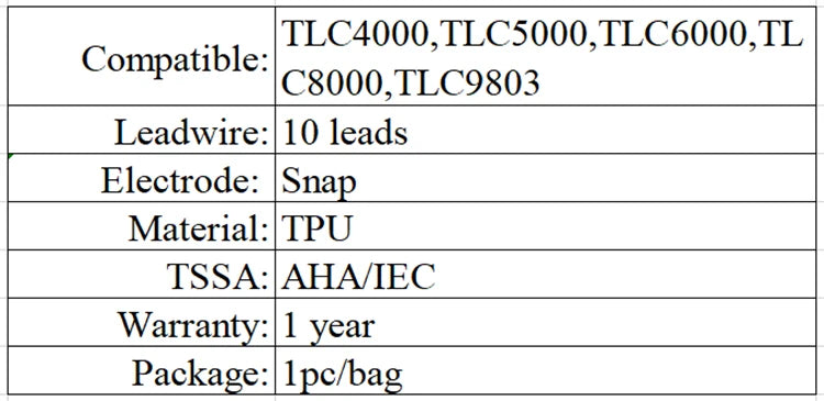 Compatible with CONTEC TLC5000 / TLC6000 Holter Ecg Cable, 10 leads