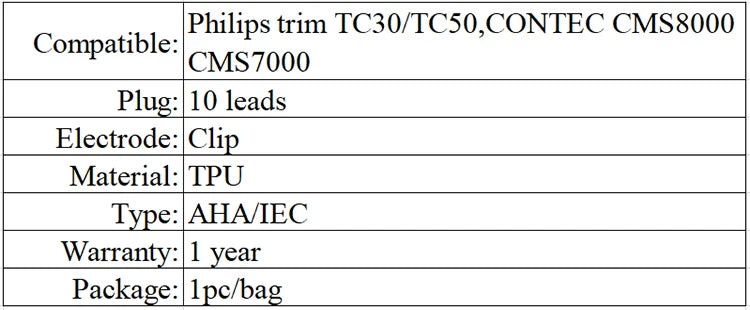 ECG Cable set compatible for Philips CT IEC TC30/TC50,CONTEC CMS8000 CMS7000